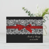 Invitation Dentelle Faux et ruban rouge noir mariage invite (Debout devant)