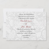 Invitation Dentelle Faux et ruban rouge noir mariage invite (Dos)