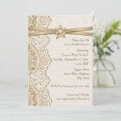 Invitation Dentelle, fleur de ruban & burlap mariage douche n (Debout devant)