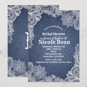 Invitation Dentelle Fleurie Denim & Blanc Élégant pour Mariag