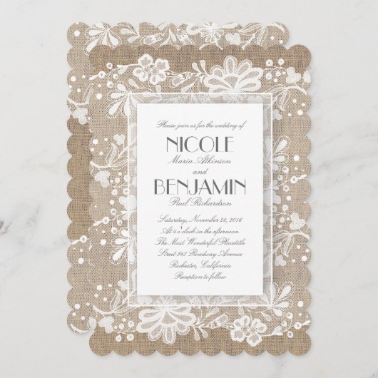 Invitation Dentelle florale blanche Mariage rustique (Devant / Derrière)