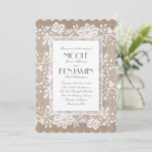 Invitation Dentelle florale blanche Mariage rustique (Debout devant)