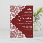 Invitation Dentelle florale blanche moderne Bourgogne Quincea (Debout devant)