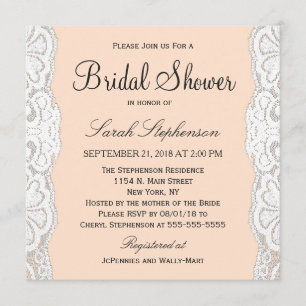 Invitation Dentelle florale blanche sur Beige Peachy