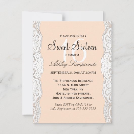 Invitation Dentelle florale blanche sur Beige Peachy (Devant)