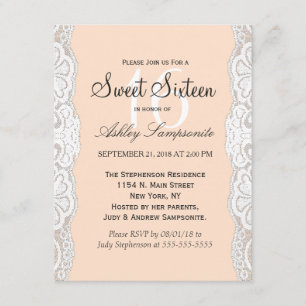 Invitation Dentelle florale blanche sur Beige Peachy