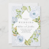 Invitation Dentelle florale bleu foncé (Devant)