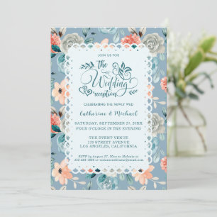Invitation Dentelle florale bleu foncé Calligraphie décorat