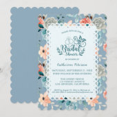 Invitation Dentelle florale bleu foncé | Calligraphie décorat (Devant / Derrière)