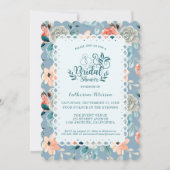 Invitation Dentelle florale bleu foncé | Calligraphie décorat (Devant)