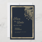 Invitation Dentelle florale bleu marine classique Enregistrer (Devant)