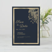 Invitation Dentelle florale bleu marine classique Enregistrer (Debout devant)