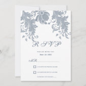 Invitation Dentelle florale bleu mauve élégant RSVP (Devant)