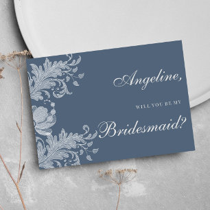 Invitation Dentelle florale bleu mauve simple Bridesmaid