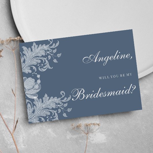Invitation Dentelle florale bleu mauve simple Bridesmaid