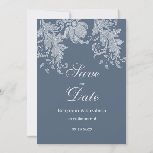 Invitation Dentelle florale bleu mauve simple Enregistrer la  (Devant)