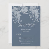 Invitation Dentelle florale bleu mauve simple RSVP (Devant)