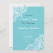 Invitation Dentelle florale bleu oeuf Robbin Sweet 16 (Devant)