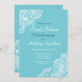 Invitation Dentelle florale bleu oeuf Robbin Sweet 16 (Devant / Derrière)