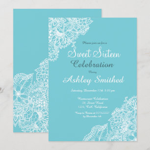 Invitation Dentelle florale bleu oeuf Robbin Sweet 16