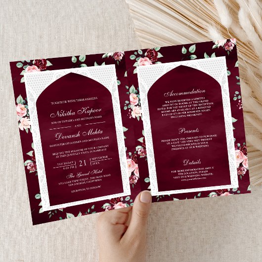 Invitation Dentelle florale bourguignonne en un seul Mariage