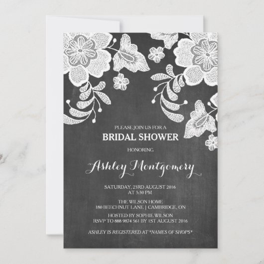 Invitation Dentelle florale | Chalkboard Bridal Shower Invita (Devant)