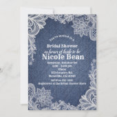 Invitation Dentelle florale Denim & Blanc Elégante Fête des m (Devant)