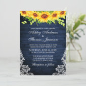 Invitation Dentelle florale en bois bleu rustique (Debout devant)