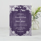 Invitation Dentelle florale en bois violet Mariage rustique r (Debout devant)
