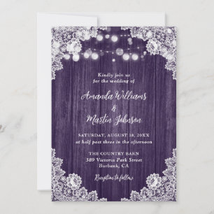 Invitation Dentelle florale en bois violet Mariage rustique r