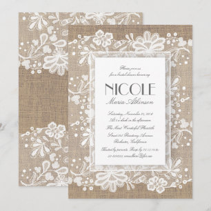 Invitation Dentelle florale et Burlap Élégante Fête des marié