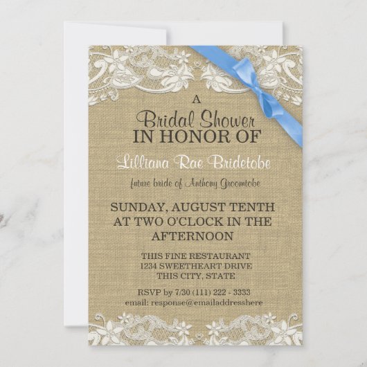 Invitation Dentelle florale et Fête des mariées de ruban (Devant)