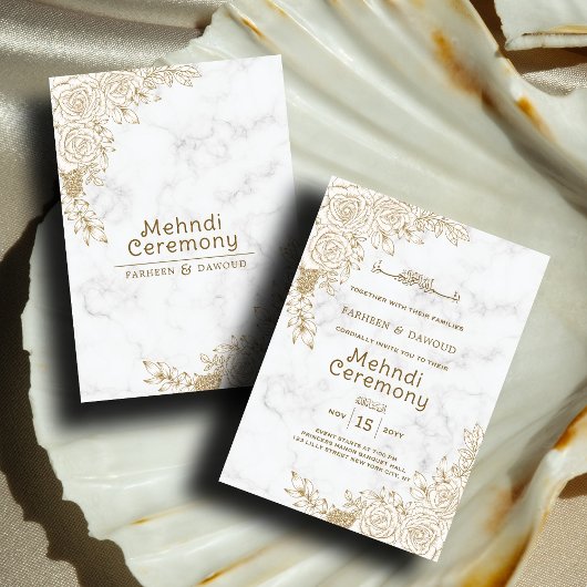 Invitation Dentelle florale Marbre blanc Musulman musulman Me