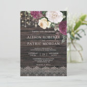 Invitation Dentelle florale Mariage en bois rustique (Debout devant)