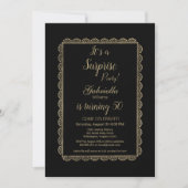 Invitation Dentelle florale noir chic de luxe Surprise Party (Devant)