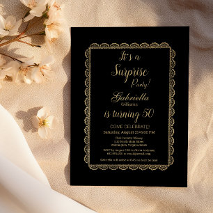Invitation Dentelle florale noir chic de luxe Surprise Party