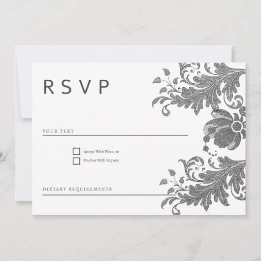 Invitation Dentelle florale noire simple RSVP (Devant)