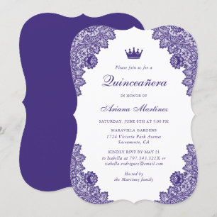 Invitation Dentelle florale pourpre Quinceañera 15e anniversa