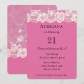 Invitation Dentelle florale rose Fille Anniversaire (Devant / Derrière)