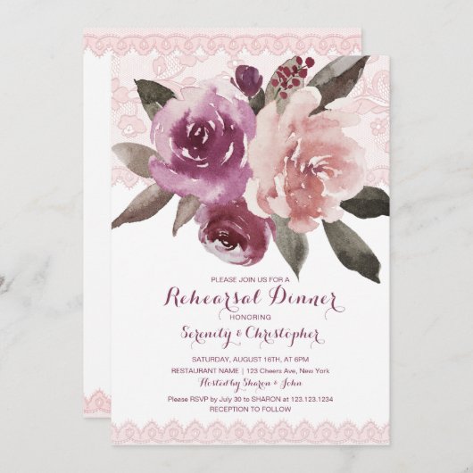 Invitation Dentelle florale rustique (Devant / Derrière)