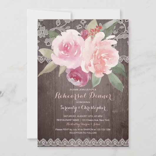 Invitation Dentelle florale rustique (Devant)