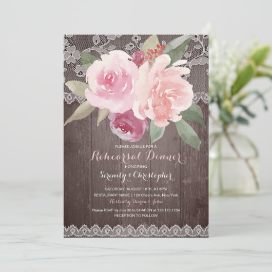 Invitation Dentelle florale rustique (Debout devant)