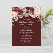 Invitation Dentelle florale rustique Bourgogne Quinceanera (Debout devant)