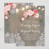 Invitation Dentelle florale rustique Lights Dîner de répétiti (Devant / Derrière)