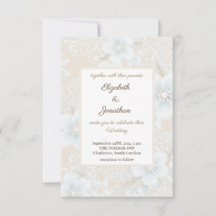 Invitation Dentelle florale rustique Mariage bleu neutre