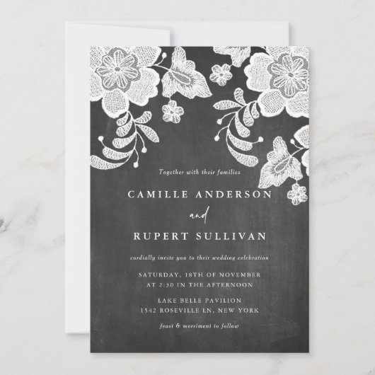 Invitation Dentelle florale rustique sur le Mariage de tablea (Devant)