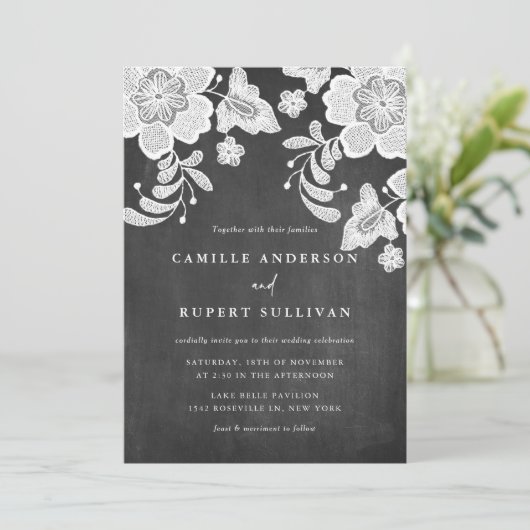 Invitation Dentelle florale rustique sur le Mariage de tablea (Debout devant)