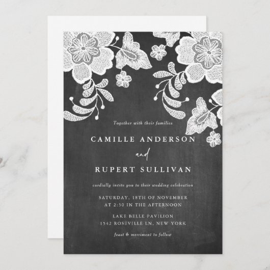 Invitation Dentelle florale rustique sur le Mariage de tablea (Devant / Derrière)