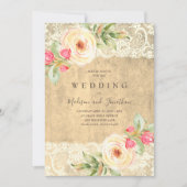 Invitation Dentelle florale rustique vintage mariage invitati (Devant)