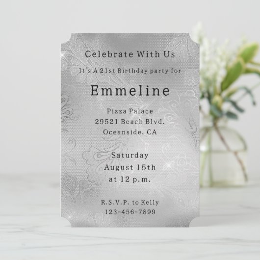 Invitation Dentelle florale Sliver (Debout devant)